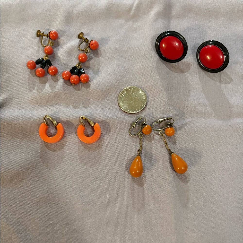 Vintage clip on earrings orange set